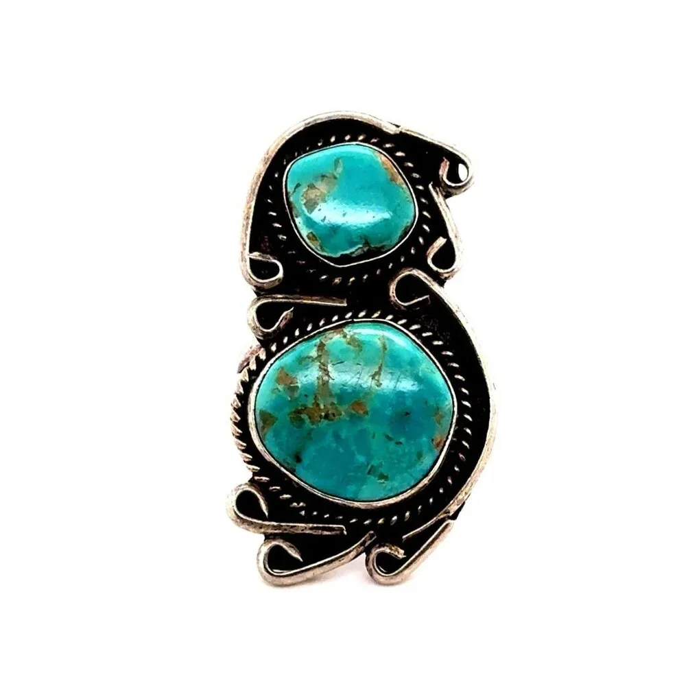 Large 2-Turquoise Silver Ring‎